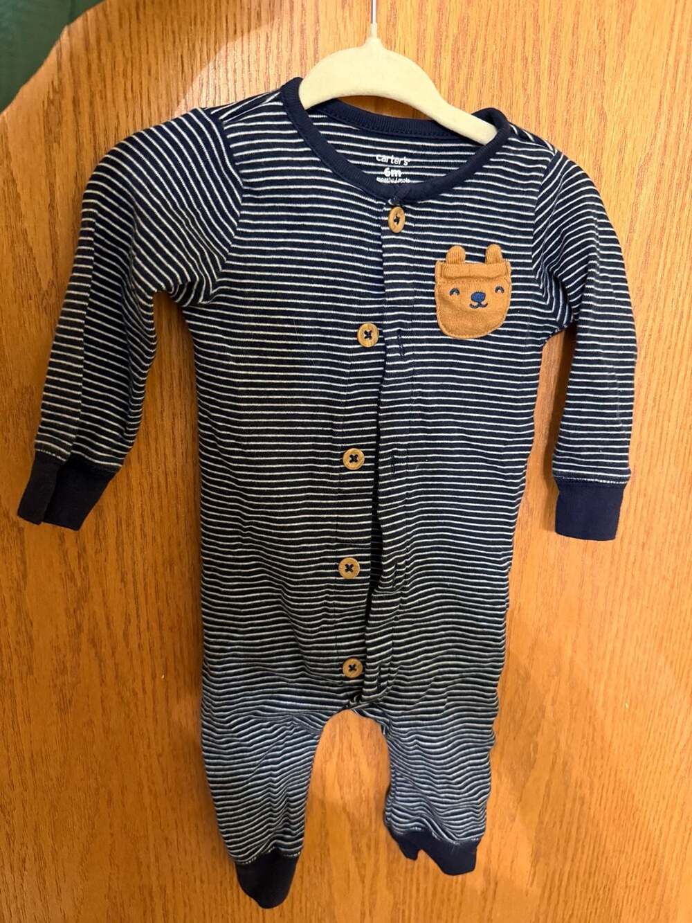Carter's Striped Bear Pocket Footie Pajamas Size 6m Navy Blue